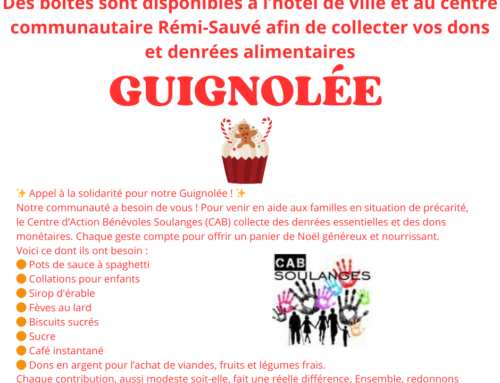 Guignolée – Des boîtes sont disponibles à l’hôtel de ville et au centre communautaire Rémi-Sauvé afin de collecter vos dons et denrées alimentaires