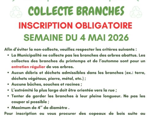 COLLECTE DES BRANCHES – INSCRIPTION OBLIGATOIRE – Semaine du 4 mai 2026