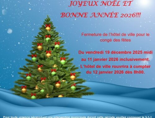 Bureau fermé du 19 décembre 2025 à midi au 11 janvier 2026 inclusivement