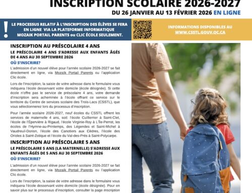 Inscription scolaire 2026-2027 – Du 26 janvier au 13 février 2026